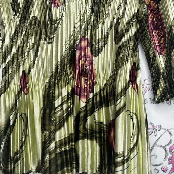 Mini pleats magic scarf top pleated floral green purple stretchy soft shiny luxe - Picture 3 of 11